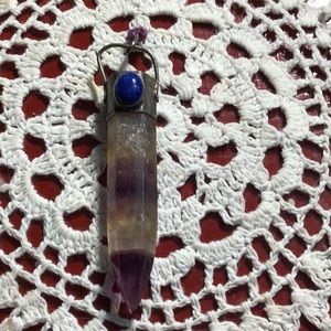 Solid silver fluorite and lapis OOAK pendant